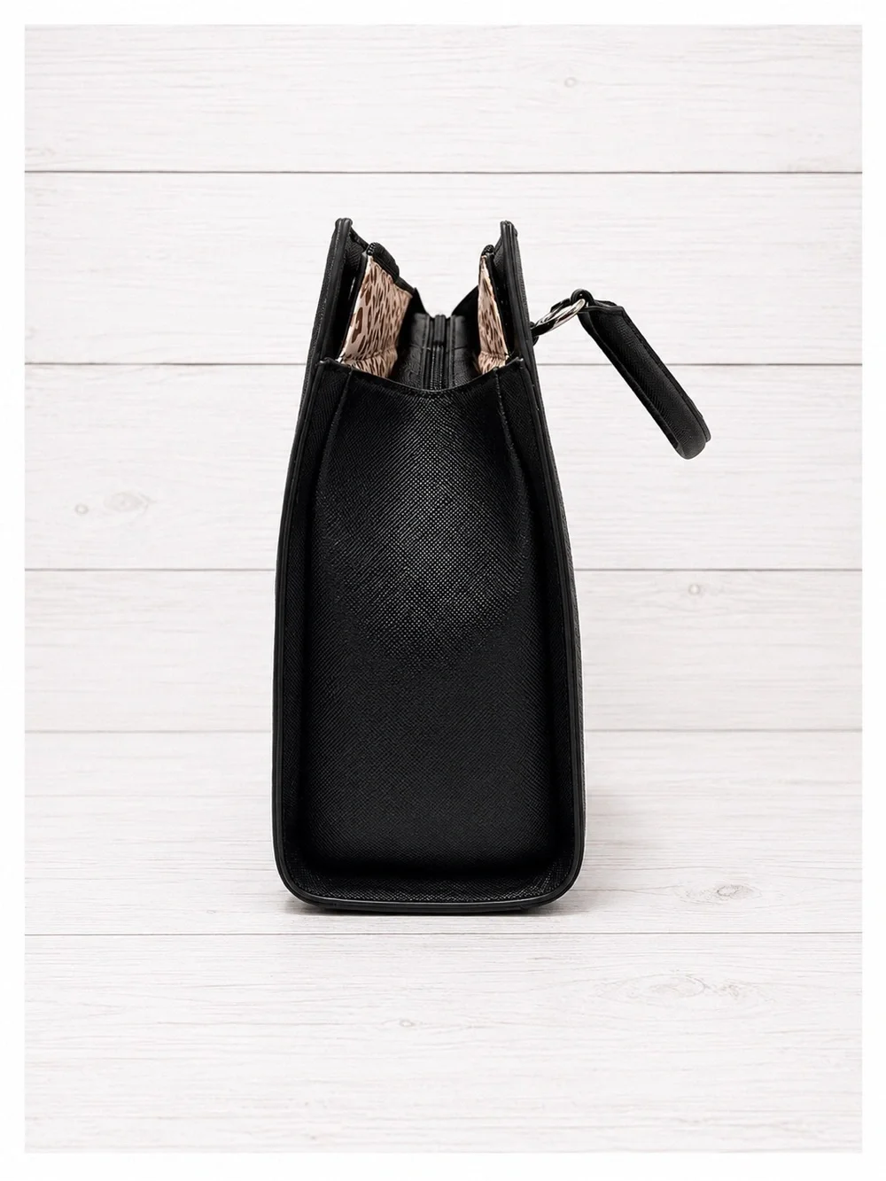 JustFab Black Structured Satchel with Chain Accent